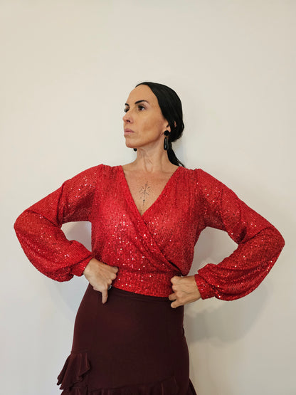 Top cruzado con lentejuelas
